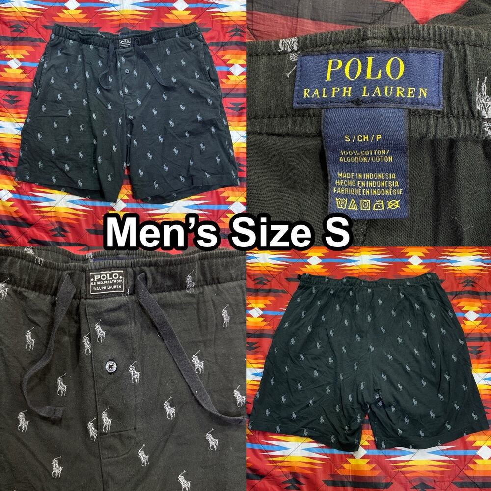 Polo Ralph Lauren Pajama Shorts Mens Small Black Pony Print Sleepwear Loungewear